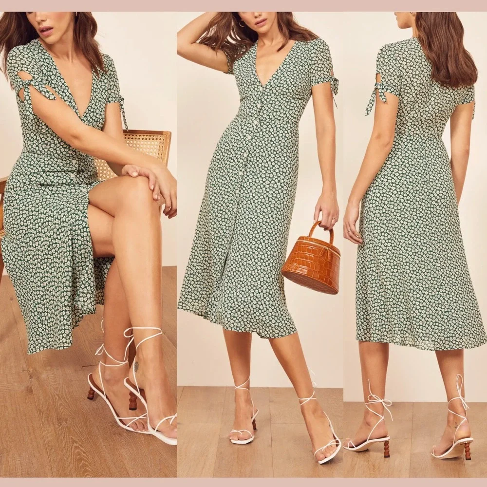 NWT $218 REFORMATION [ 16 ] Rosalinda Floral Tie Sleeve Dress In Venezuela T2134 - Picture 16 of 16